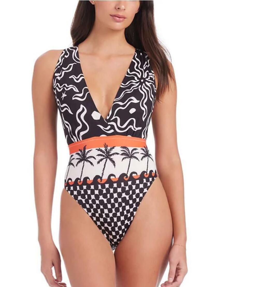 Sanctuary Women's Multicolor Plunge Mio One-Piece Swimsuit S NWT